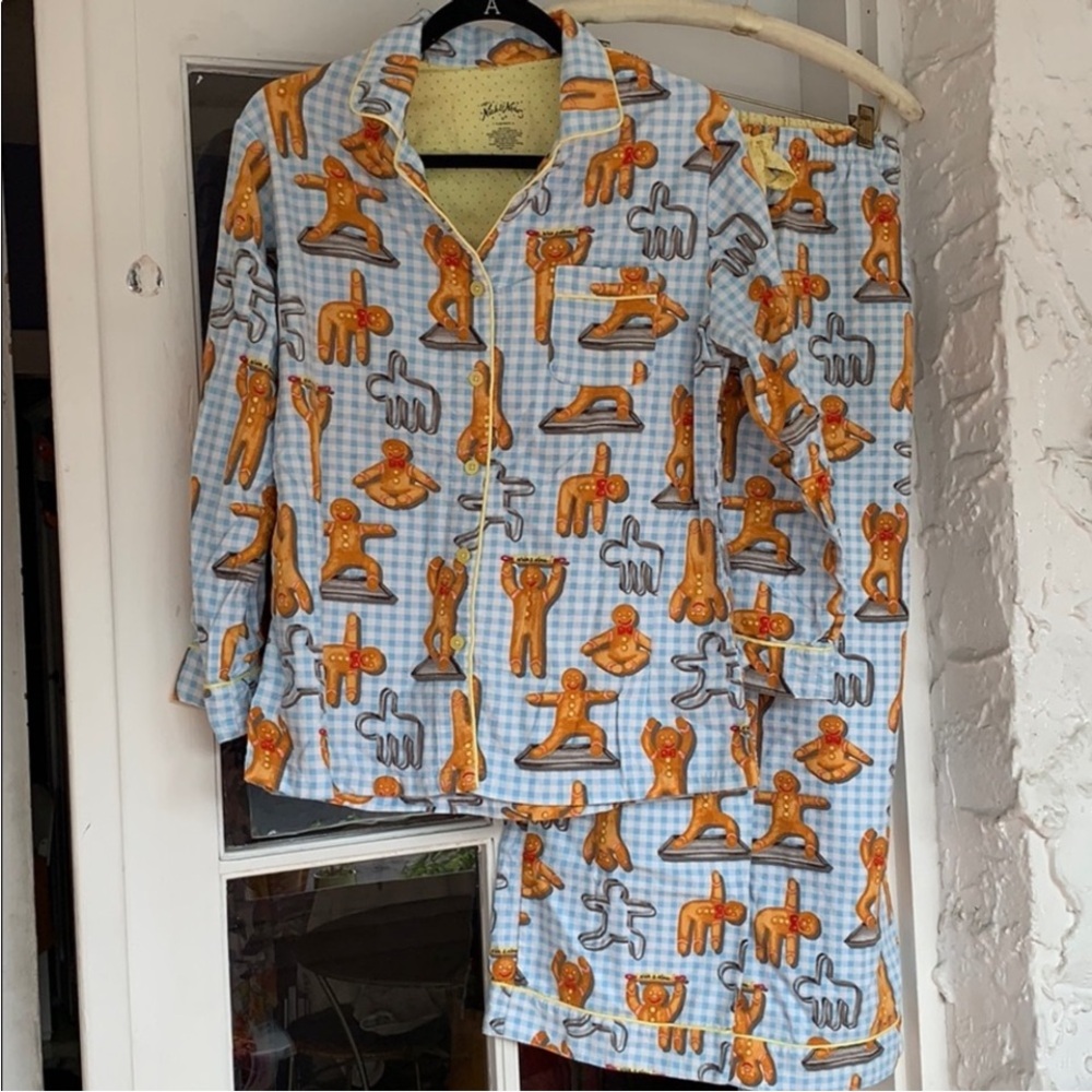 VERY RARE VTG Nick & Nora YOGA GINGERBREAD MAN Cotton Pajamas Medium Christmas